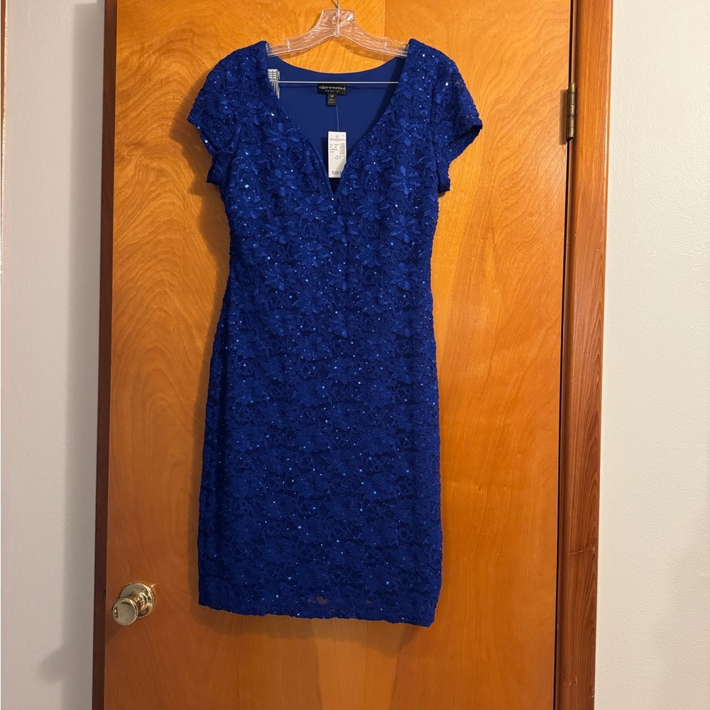 Dressbarn Blue Flutter Sleeve Sheath Dress